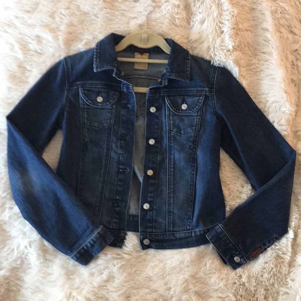 Blue butterfly embroidered jean jacket
